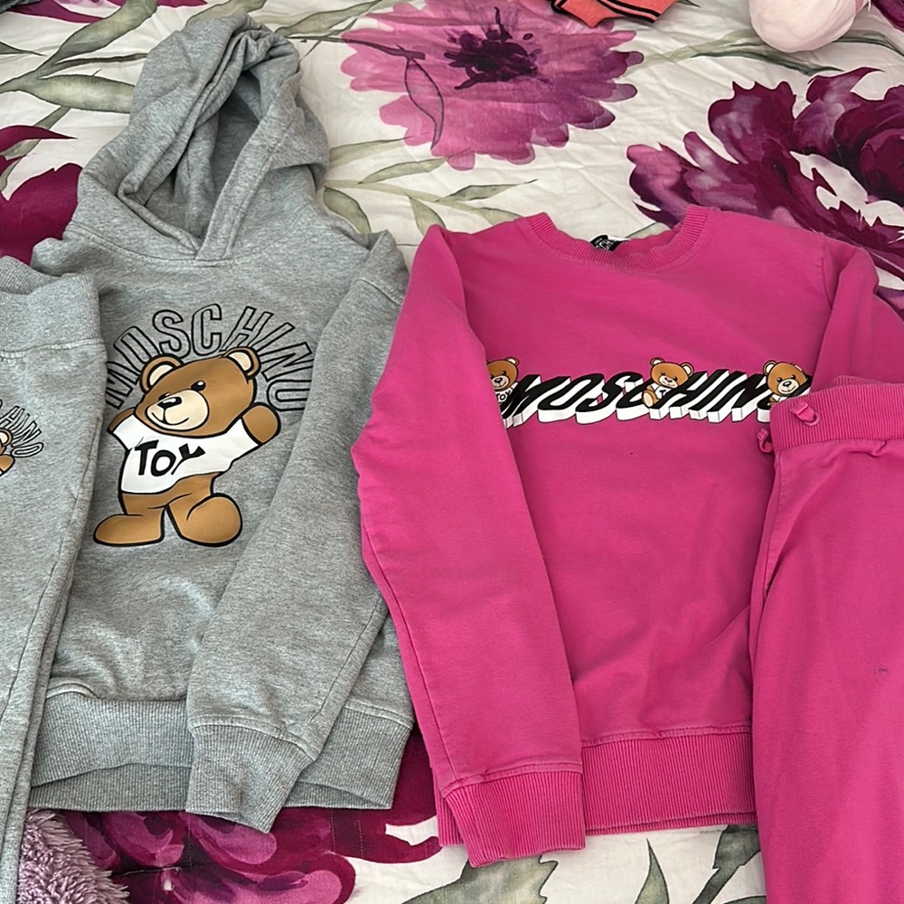 Moschino Gray Hoodie and Pink Sweatshirt Set previously worn